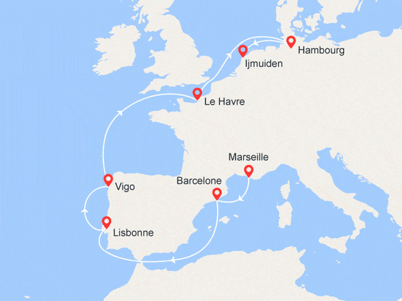 itinéraire croisière Europe du Nord : Route vers le Nord : De Marseille à Amsterdam