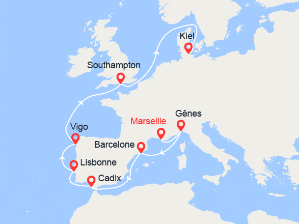 itinéraire croisière Méditerranée : Route vers le Nord : de Marseille à Kiel