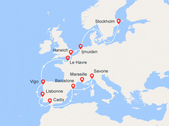 itinéraire croisière Europe du Nord : Route vers le Nord : De Marseille à Stockholm