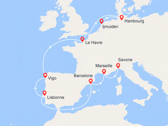 itinéraire croisière Europe du Nord : Route vers le Nord : De Nice à Amsterdam