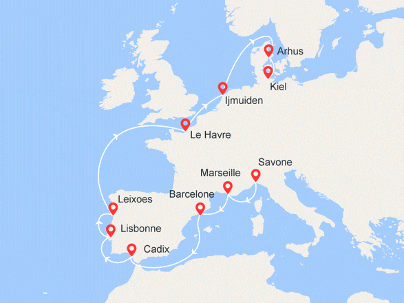 itinéraire croisière Europe du Nord : Route vers le Nord : De Nice à Kiel