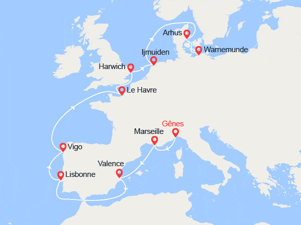 itinéraire croisière Europe du Nord : Route vers le Nord : Espagne, Portugal, Pays-Bas, Danemark, Allemagne