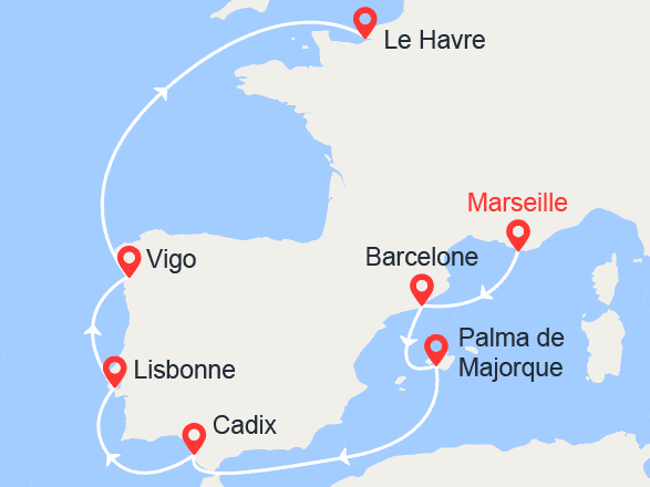itinéraire croisière Europe du Nord : Route vers le Nord: de Marseille à Le Havre 