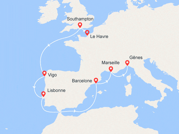 itinéraire croisière Europe du Nord : Route vers le Sud