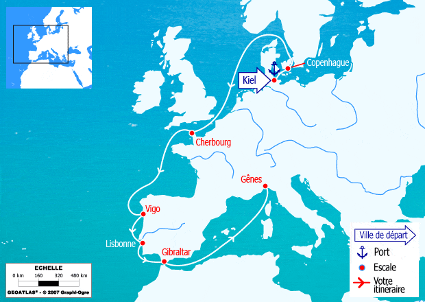 itinéraire croisière Europe du Nord : Route vers le Sud : de Kiel à Barcelone
