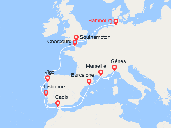 itinéraire croisière Europe du Nord : Route vers le Sud : Hambourg à Gênes