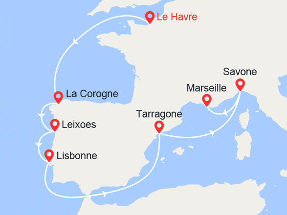 itinéraire croisière Europe du Nord - Cap Nord : Route vers le Sud: de Le Havre à Marseille