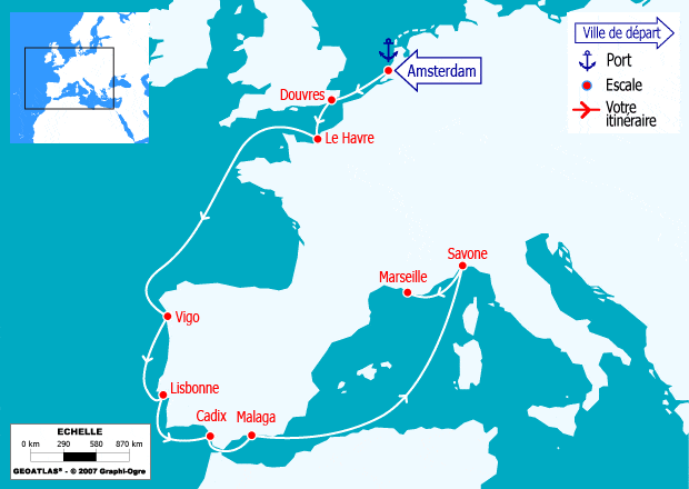 itinéraire croisière Europe du Nord : Route vers le Sud: Pays-Bas, Royaume-Uni, Espagne, Portugal, Gibraltar