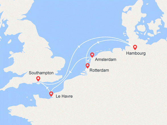itinéraire croisière Europe du Nord : Royaume-Uni, Allemagne, Pays-Bas, France