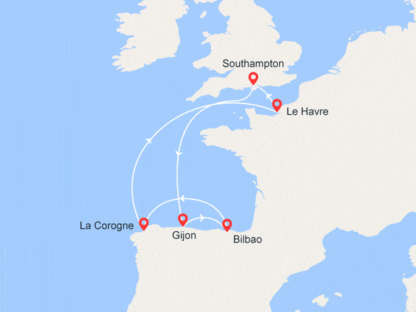itinéraire croisière Méditerranée : Royaume-Uni, Espagne, France