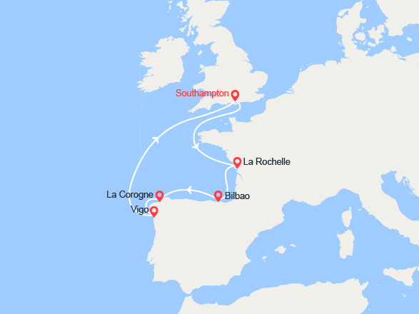 itinéraire croisière Méditerranée Occidentale : Royaume-Uni, France, Espagne