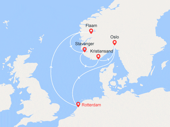 itinéraire croisière Fjords : Sagas Vikings : Flam, Stavanger, Kristiansand, Oslo