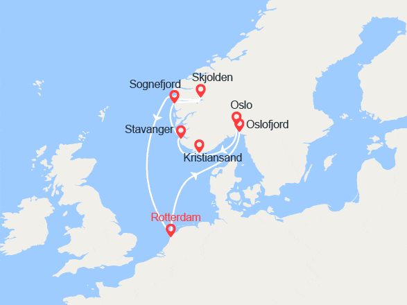 itin&eacute;raire croisi&egrave;re Fjords : Sagas Vikings: Oslo, Mandal, Stavanger, Sognefjord... 