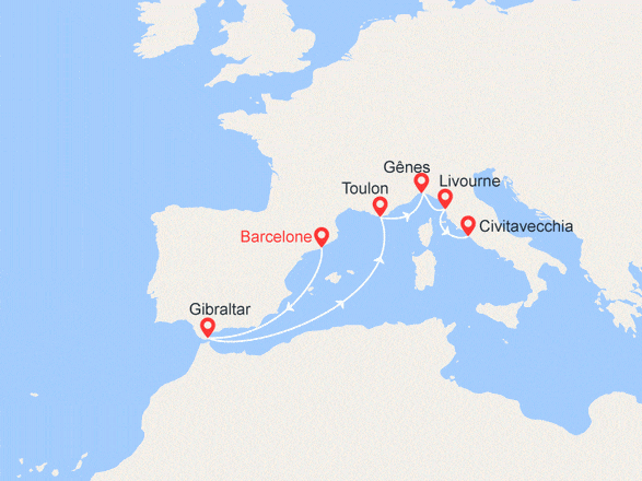 itinéraire croisière Méditerranée : SAISON INAUGURALE en Méditerranée : Gibraltar, Côte d'Azur, Italie...