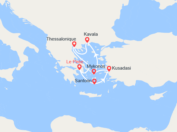 itinéraire croisière Méditerranée Orientale : Santorin, Ephèse, Mykonos, Kavala, Thessalonique