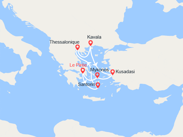 itinéraire croisière Méditerranée Orientale : Santorin, Thessalonique, Kavala, Ephèse, Mykonos