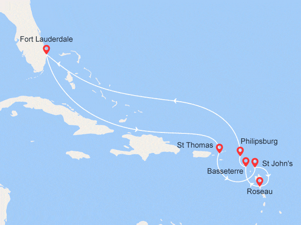 itinéraire croisière Caraïbes et Antilles : Saveurs Caribéennes : Iles Vierges, Antigua, St Kitts, La Dominique...