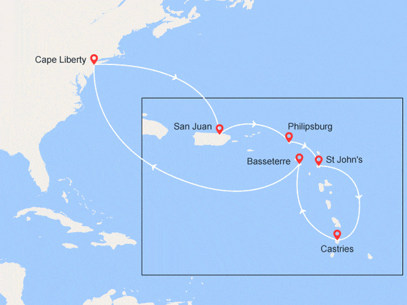 itinéraire croisière Caraïbes et Antilles : Saveurs Caribéennes : Porto Rico, Antigua, Ste Lucie, St Kitts....