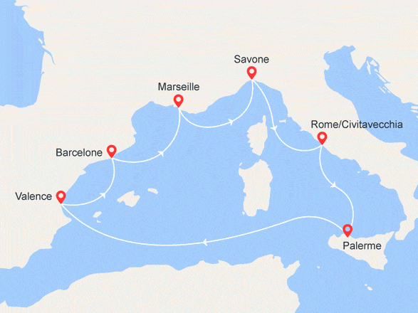 itinéraire croisière Méditerranée : Saveurs Méditerranéennes : France, Italie, Espagne