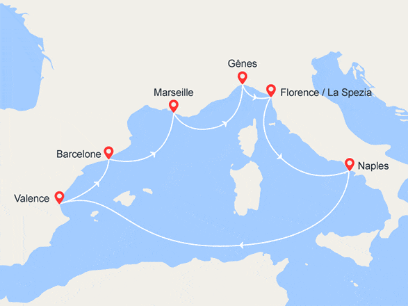 itinéraire croisière Méditerranée : Saveurs Méditerranéennes : France, Italie, Espagne
