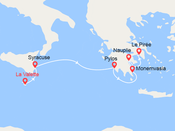 itinéraire croisière Méditerranée : Sicile & Grèce : de Malte à Athènes