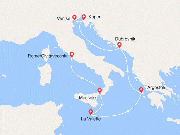 itinéraire croisière Croatie/Adriatique : Sicile, Malte, Grèce, Croatie, Slovenie...