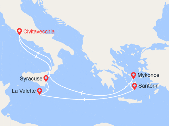 itinéraire croisière Iles grecques : Sicile, Malte, Iles grecques