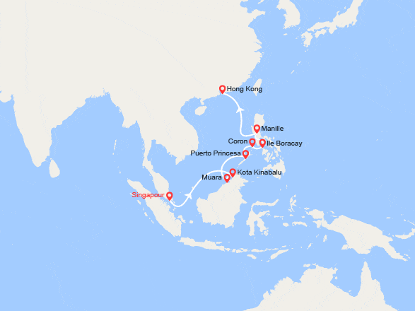 itin&eacute;raire croisi&egrave;re Asie : Singapour, Malaisie, Brunei, Philippines, Chine 