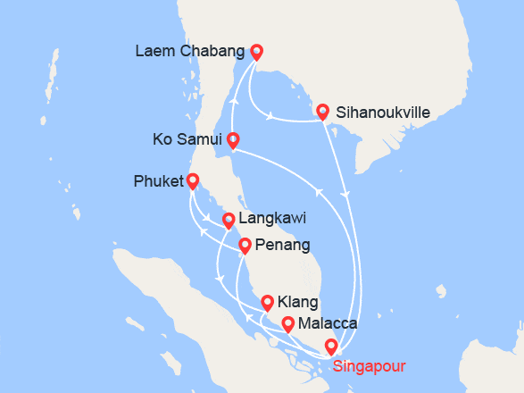 itinéraire croisière Asie : Singapour, Malaisie, Thaïlande