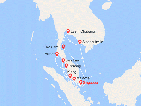 itinéraire croisière Asie : Singapour, Malaisie, Thaïlande, Cambodge