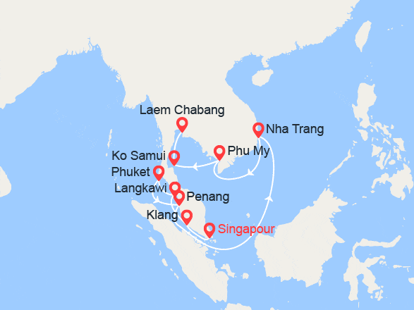 itinéraire croisière Asie : Singapour, Malaisie, Thaïlande, Vietnam