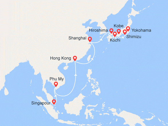 itinéraire croisière Asie : Soleil d'Asie : Singapour, Vietnam, Chine, Japon