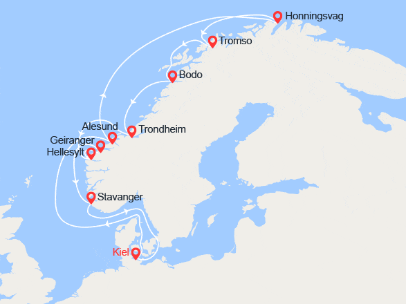 itinéraire croisière Fjords - Fjords : Soleil de Minuit : Norvège, Cap Nord et Îles Lofoten