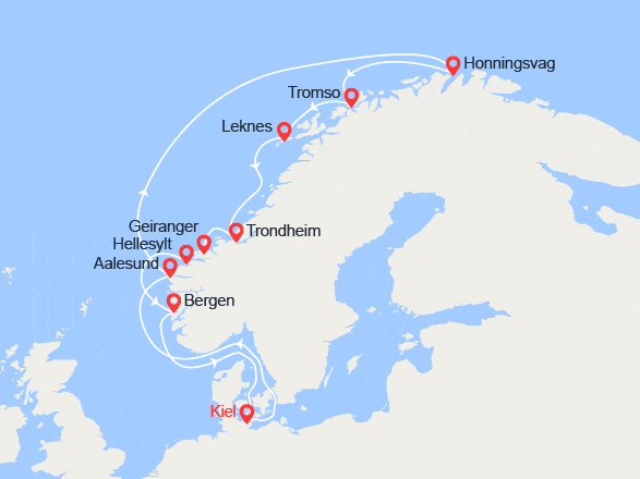 itinéraire croisière Fjords - Fjords : Soleil de Minuit : Norvège, Cap Nord et Îles Lofoten