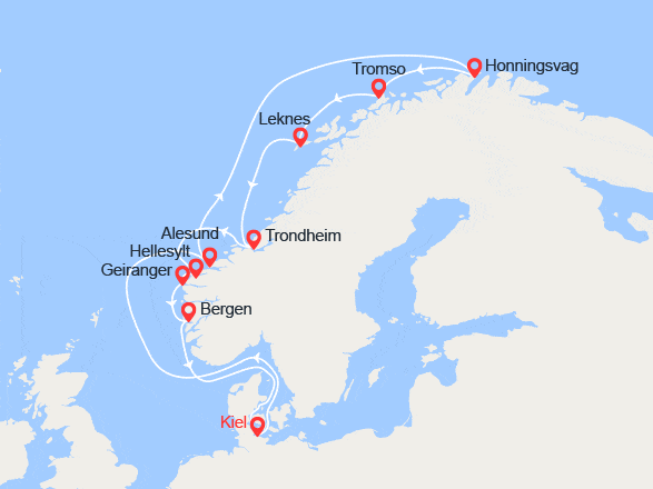 itinéraire croisière Fjords - Fjords : Soleil de Minuit : Norvège, Cap Nord et Îles Lofoten