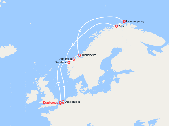 itin&eacute;raire croisi&egrave;re Fjords : Soleil de Minuit et Fjords de Norvège 