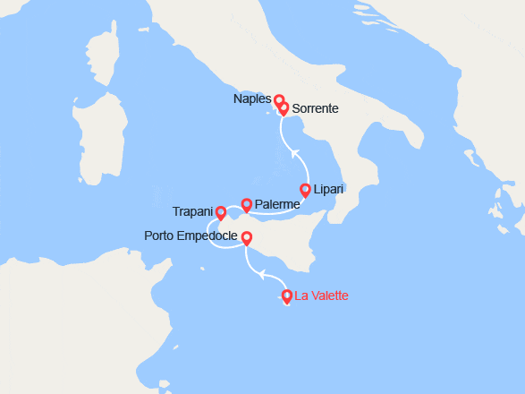 itinéraire croisière Méditerranée Occidentale : Soleils de Sicile et délices d’Amalfi