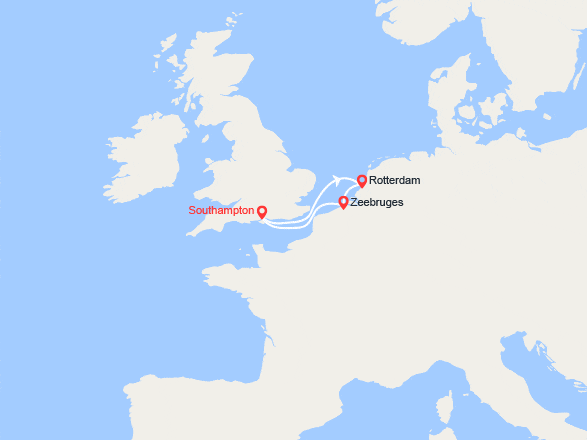 itinéraire croisière Europe du Nord : Southampton, Rotterdam, Bruges