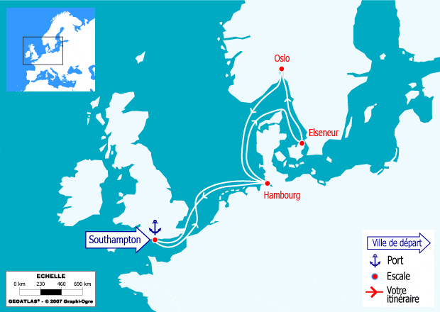 itinéraire croisière Baltique - Baltique : Southampton/Southampton : Hambourg, Danemark, Oslo
