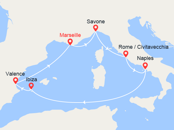 itinéraire croisière Méditerranée : Splendeurs de la Méditerranée : Italie, Ibiza, Espagne