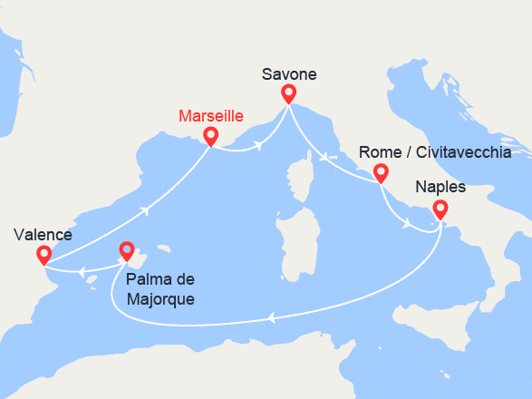 itinéraire croisière Méditerranée : Splendeurs de la Méditerranée : Italie, Majorque, Espagne