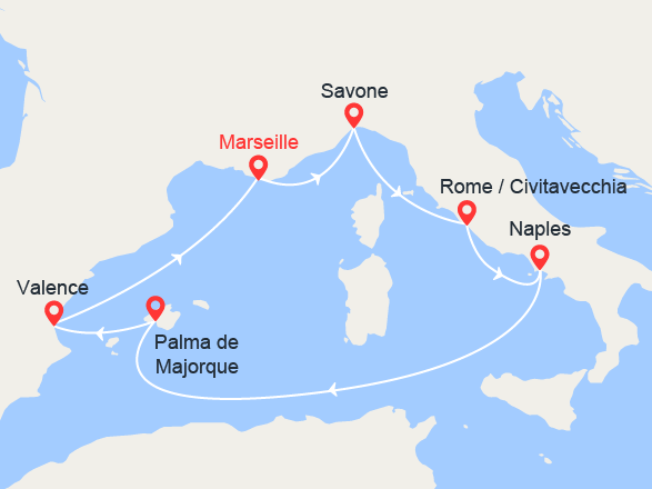 itinéraire croisière Méditerranée : Splendeurs de la Méditerranée : Italie, Majorque, Espagne 