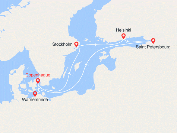 itinéraire croisière Baltique : Splendeurs du Nord : Danemark, Allemagne, Suède, Finlande, Russie