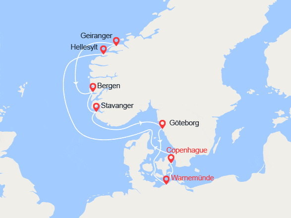 itinéraire croisière Fjords - Fjords : Splendeurs du Nord : Norvège, Suède, Allemagne, Danemark