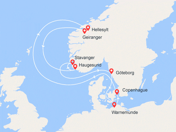itinéraire croisière Fjords - Fjords : Splendeurs du Nord : Norvège, Suède, Allemagne, Danemark