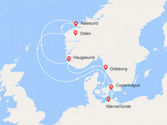 itinéraire croisière Fjords - Fjords : Splendeurs du Nord : Norvège, Suède, Allemagne, Danemark