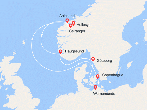 itinéraire croisière Fjords - Fjords : Splendeurs du Nord : Norvège, Suède, Allemagne, Danemark