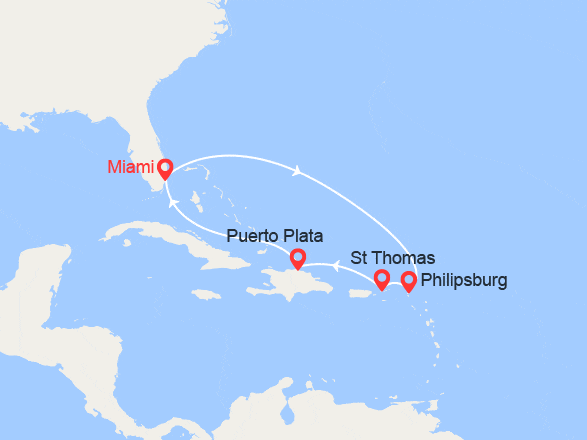itin&eacute;raire croisi&egrave;re Caraïbes et Antilles : St. Martin, Îles Vierges et République dominicaine 