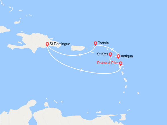 itinéraire croisière Caraïbes et Antilles : St Kitts, Antigua, Tortola, St Domingue