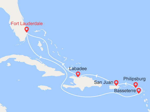 itinéraire croisière Caraïbes et Antilles : St.Kitts, St. Martin, Porto Rico, Haïti